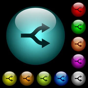 Split arrows icons in color illuminated glass buttons Stock Illustration