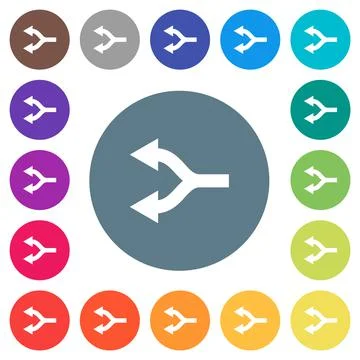 Split arrows left flat white icons on round color backgrounds Illustrazione stock