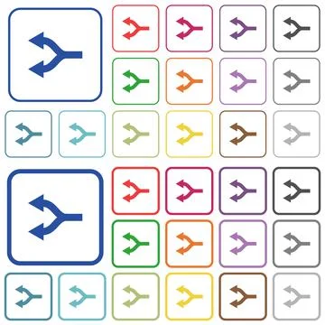 Split arrows left outlined flat color icons Illustrazione stock