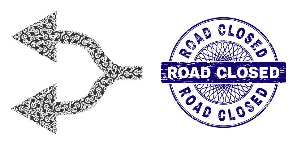 Split Arrows Left Recursion Collage of Split Arrows Left Items and Grunge Road Stock Illustration