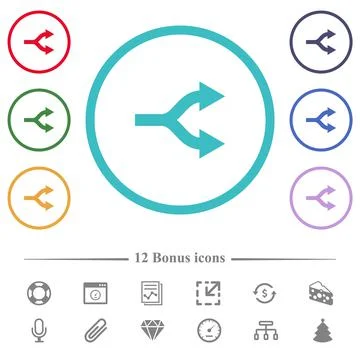 Split arrows right flat color icons in circle shape outlines Stock Illustration