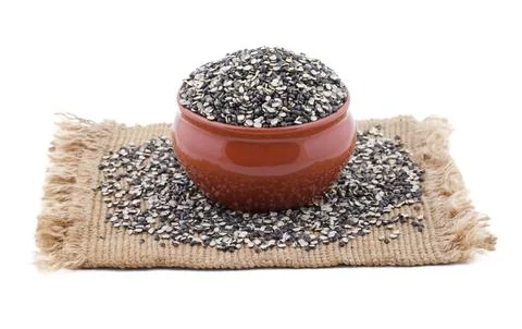 Split Black Lentil on White Background Stock Photos