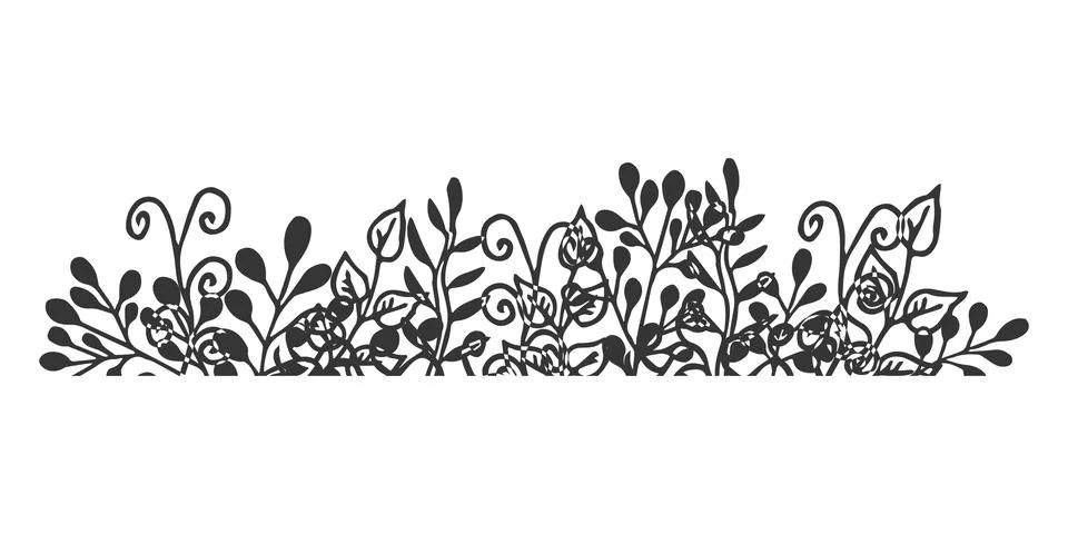 Split border, floral monogram frame in doodle style isolated on white background Stock Illustration