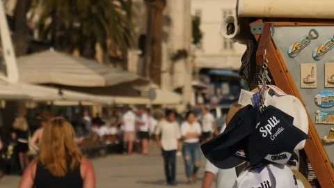 'Split' cap for sale on boulevard in Split, Croatia. Stock Footage 113697949
