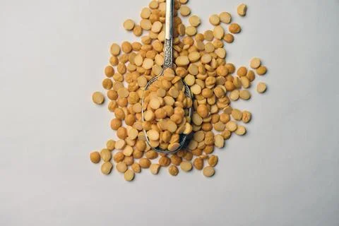 Split Chana Dal Angled Top View Texture on White Defocus Background Macro P.. Stock Photos