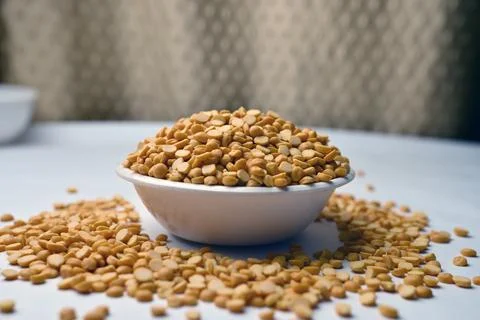 Split Chana Dal in Bowl Front View Texture with Defocus Background Macro Ph.. Stock Photos