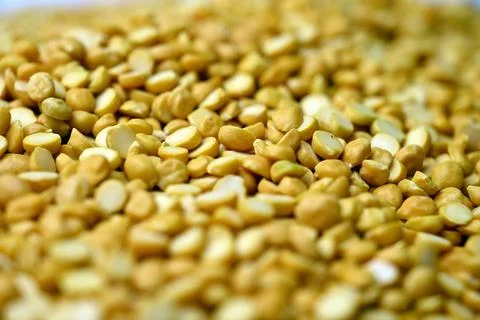 Split Chana Dal Texture with Defocus Background Macro Lentil Food Photography Stock-Fotos