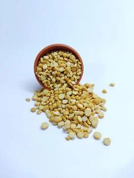 Split Chickpea Also Know as Chana Dal, Bright yellow dried chickpea lentils.. Stock Photos