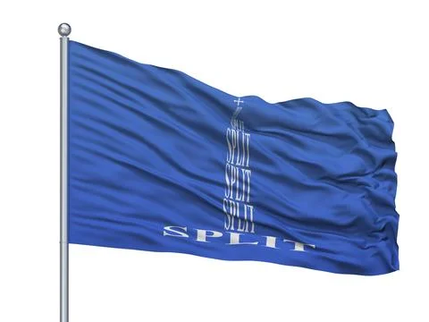 Split City Flag On Flagpole, Country Croatia, Isolated On White Background, 3D Stock Illustration
