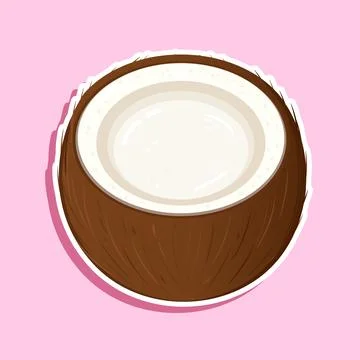 Split coconut illustration sticker showing tropical fruit Stock Illustration