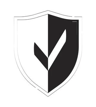 Split color shield with check mark doodle linear object Stock Illustration