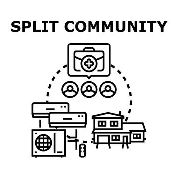 Split community illustrating distributed home and remote services Stock Illustration