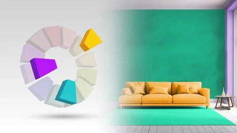 Split complementary color scheme of  blue violet,orange,blue green for livin Stock Footage 292890651