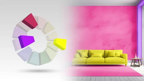 Split complementary color scheme of red violet,yellow,blue violet for living Stock Footage 292902236