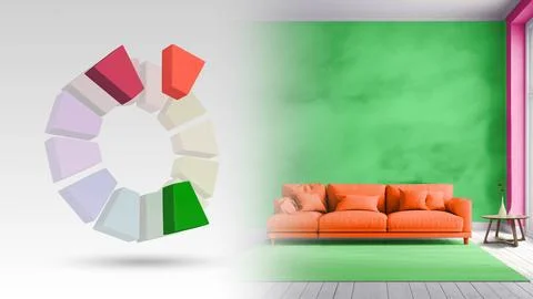 Split complementary color scheme of red orange,green,red violet for living i Stock Illustration