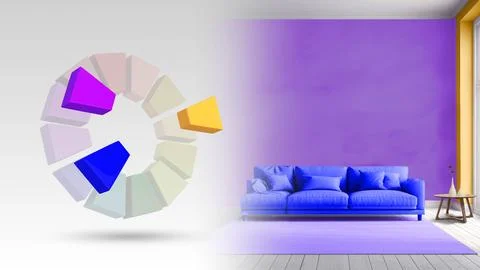 Split complementary color scheme of  violet,yellow orange,blue for living in Stock Illustration