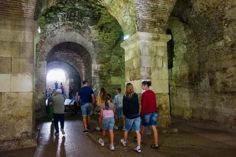 Split, Croatia - 04.23.2025: underground structures of Diocletians Palace in old Stock Photos
