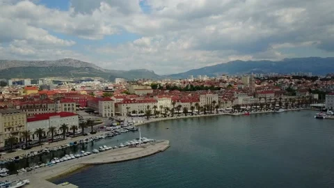Split Croatia 4K Drone Aerial Flyover Pier City Front Video stock 130473312