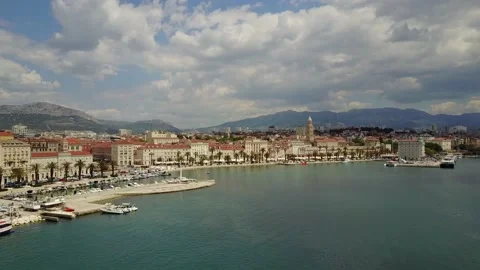 Split Croatia 4K Drone Aerial Flyover Pier City Front Video stock 130473341
