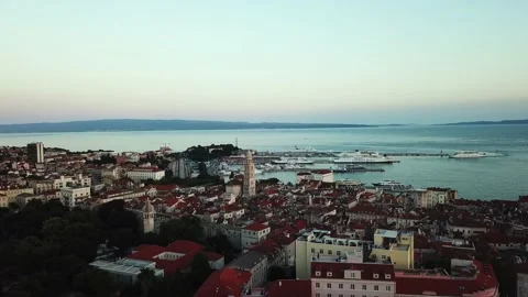 Split, Croatia. Aerial View of Coastal City, Landmarks and Harbor on Vídeos de archivo 132019930