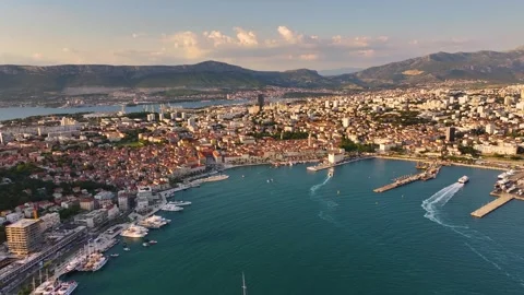 Split Croatia aerial view of harbor and city landscape Stock Footage 339040072