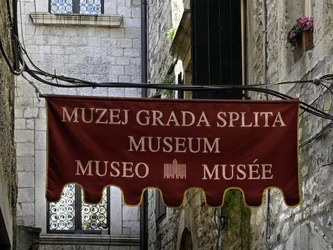 SPLIT, CROATIA - APRIL 13, 2025:  Banner sign outside the City Museum (Muze.. Stock Photos