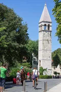 SPLIT, CROATIA - Aug 10, 2011: Bell tower and chapel of the Holly Arnir and t Stock Photos