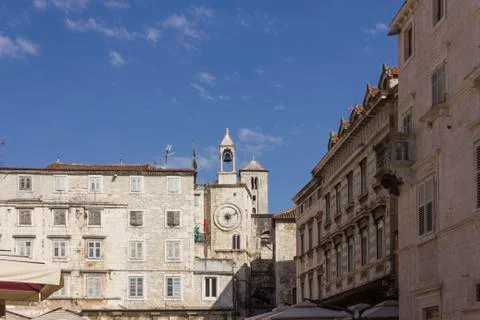 SPLIT, CROATIA - AUGUST 11 2017: Architectural view of ancient buildings in N Stock Photos