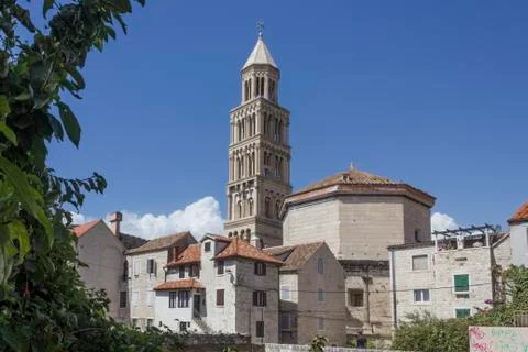 SPLIT, CROATIA - AUGUST 11 2017: Day view of Split city with bell tower Stock Photos