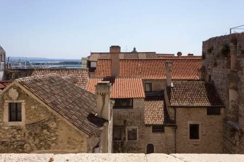 SPLIT, CROATIA - AUGUST 11 2017: View from the top of ancient building in Spl Stock Photos