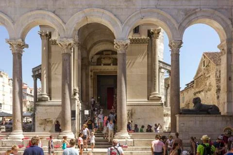 SPLIT, CROATIA - AUGUST 11 2017: Entrance to Saint Domnius Cathedral in Split Stock Photos