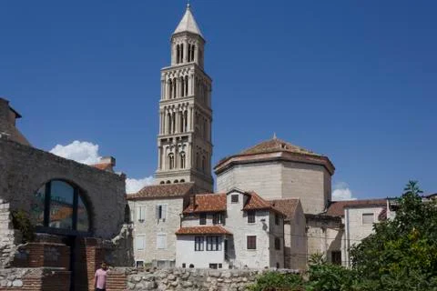 SPLIT, CROATIA - AUGUST 11 2017: Day view of Split city with bell tower Stock Photos