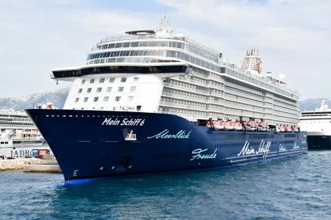 Split, Croatia - August 8 2019: Big cruise ship docked in port of Split Stock Photos
