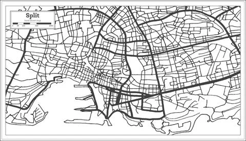 Split Croatia City Map in Black and White Color in Retro Style. Outline Map. Stock Illustration
