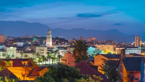 Split, Croatia city skyline with mountains in the background the Adriatic Se Stock Footage 337423059