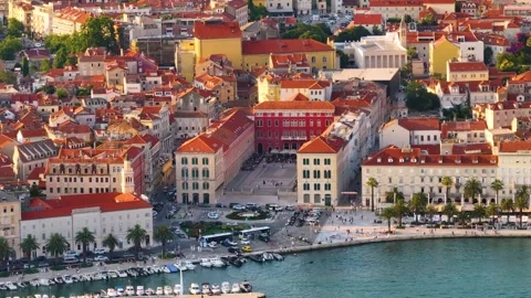Split Croatia cityscape with buildings and harbor view Stock Footage 339040084