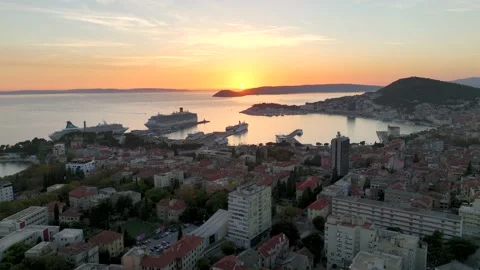 Split, Croatia Drone Footage (Aerial View Of City On Dalmatian Coast At Sunset) 스톡 동영상 229451819