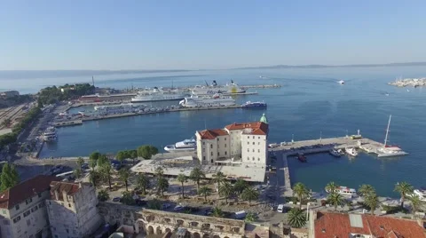 SPLIT, CROATIA - JULY 21, 2016: Aerial view, Split city center, old town with Stock Footage 66467965