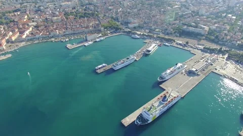 SPLIT, CROATIA - JULY 21, 2016: Aerial view, Split city center, old town with Stock Footage 66471550