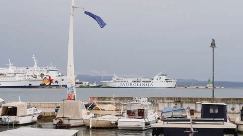 Split, Croatia- June 08 2022: Split Marina and Jadrolinija Ferry Line Stock Footage 202308406