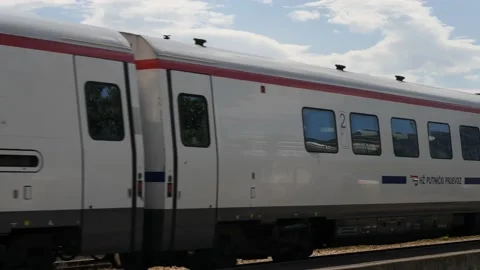 Split, Croatia- June 10 2022: Croatian Passenger Train, Close Up, Slow Motion Stock Footage 206373188