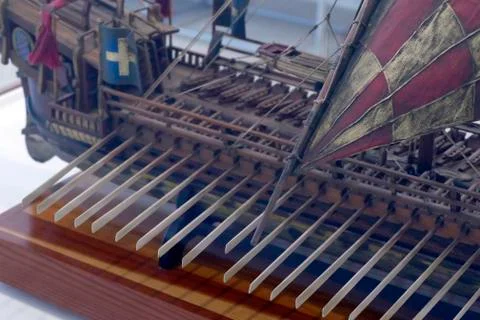 SPLIT, CROATIA - MAY 2, 2019 - Croatian galley St. Jerolim, took part in batt Stock Photos