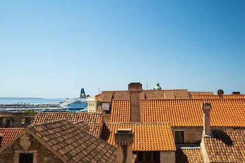 Split Croatia. May 2022 view of the port from the bell tower of the Diocletia Stock Photos