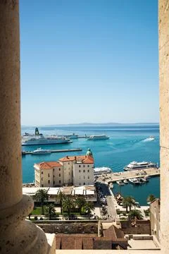Split Croatia. May 2022 view of the port from the bell tower of the Diocletia Stock Photos