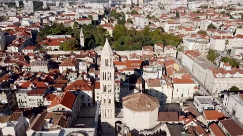Split, Croatia - Old City from above and fly around the Medieval Cathedral, 2.7k 動画素材 143335325
