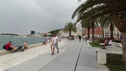 Split, Croatia. Panorama of the harbor and walk along the Riva promenade. Stock Footage 170662533
