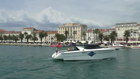 Split, Croatia. Pleasure boat on the background of the embankment. Stock Footage 170545856