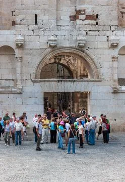 SPLIT, CROATIA- SEPTEMBER 02 2008 : Tourists enjoy cafes and shops in the Dio Stock Photos