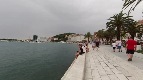 Split, Croatia. Tourists in the evening on the Riva embankment. Stock Footage 170663004