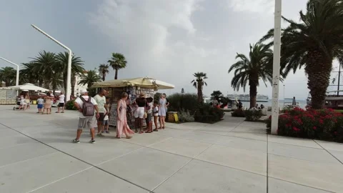 Split, Croatia. Walk along the Riva promenade and the ships in the harbour. Video stock 170606287